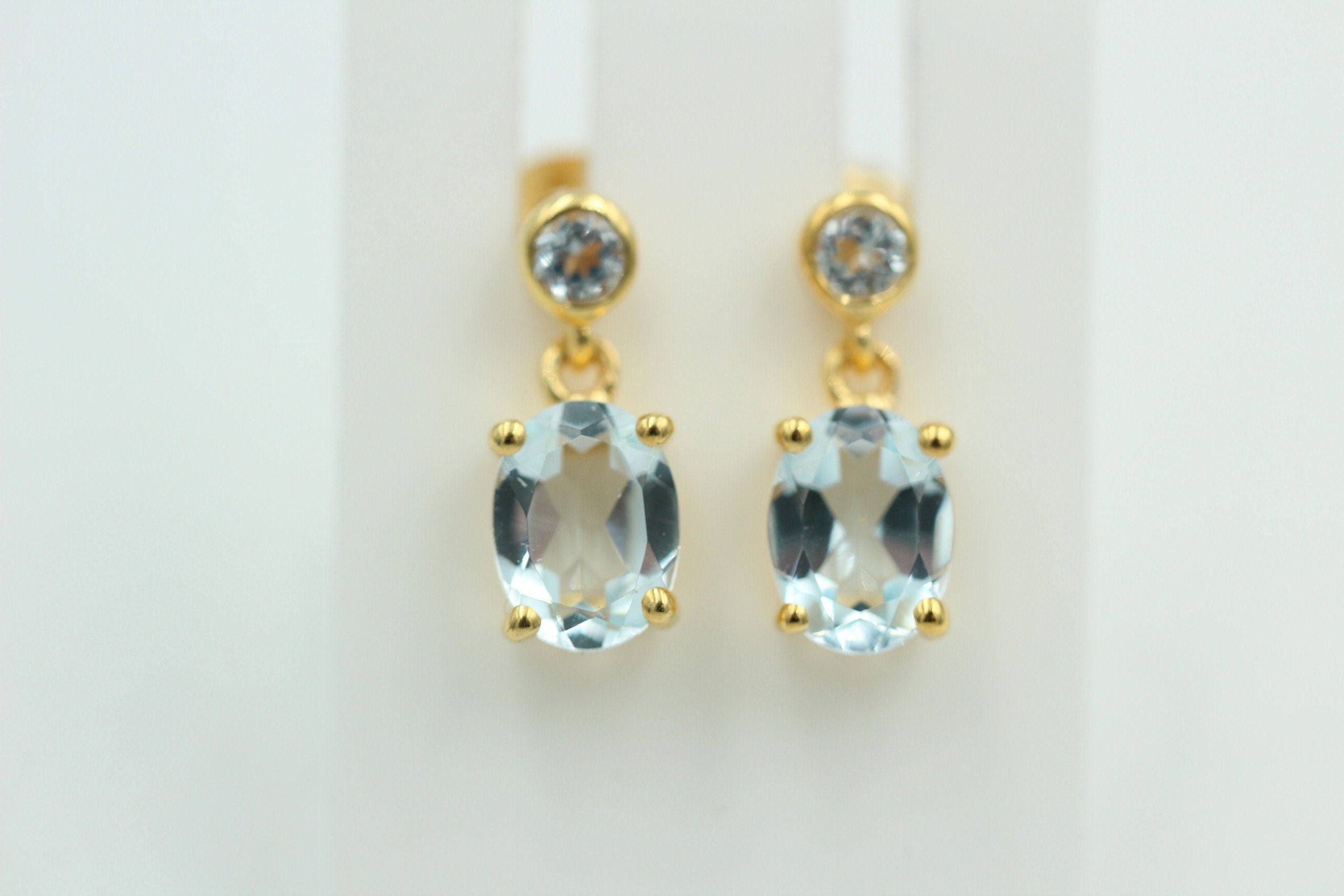 Edle 2,8 Carat Blautopas Ohrstecker Ohrhänger 925 Silber hochwertig vergoldet