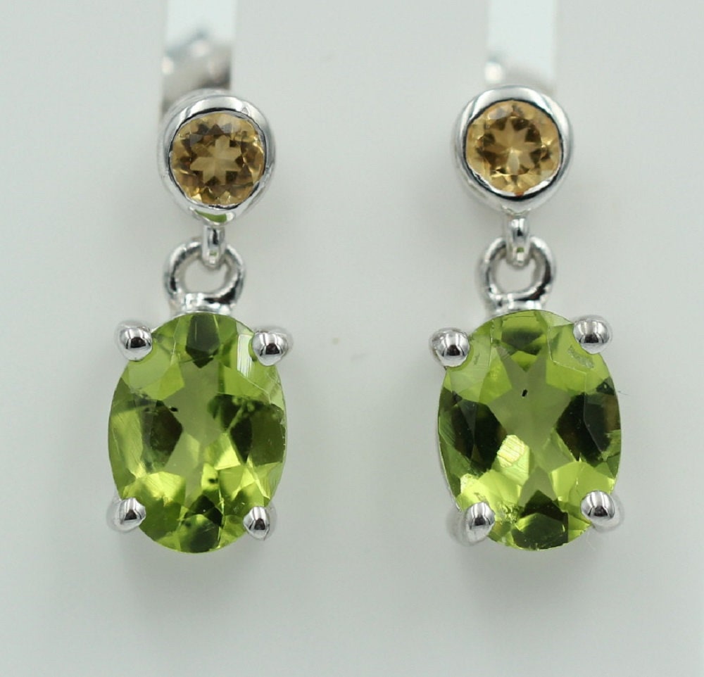 Edle 2,5 Carat Peridot Citron Ohrstecker Ohrhänger 925 Silber Olivin Ohrschmuck