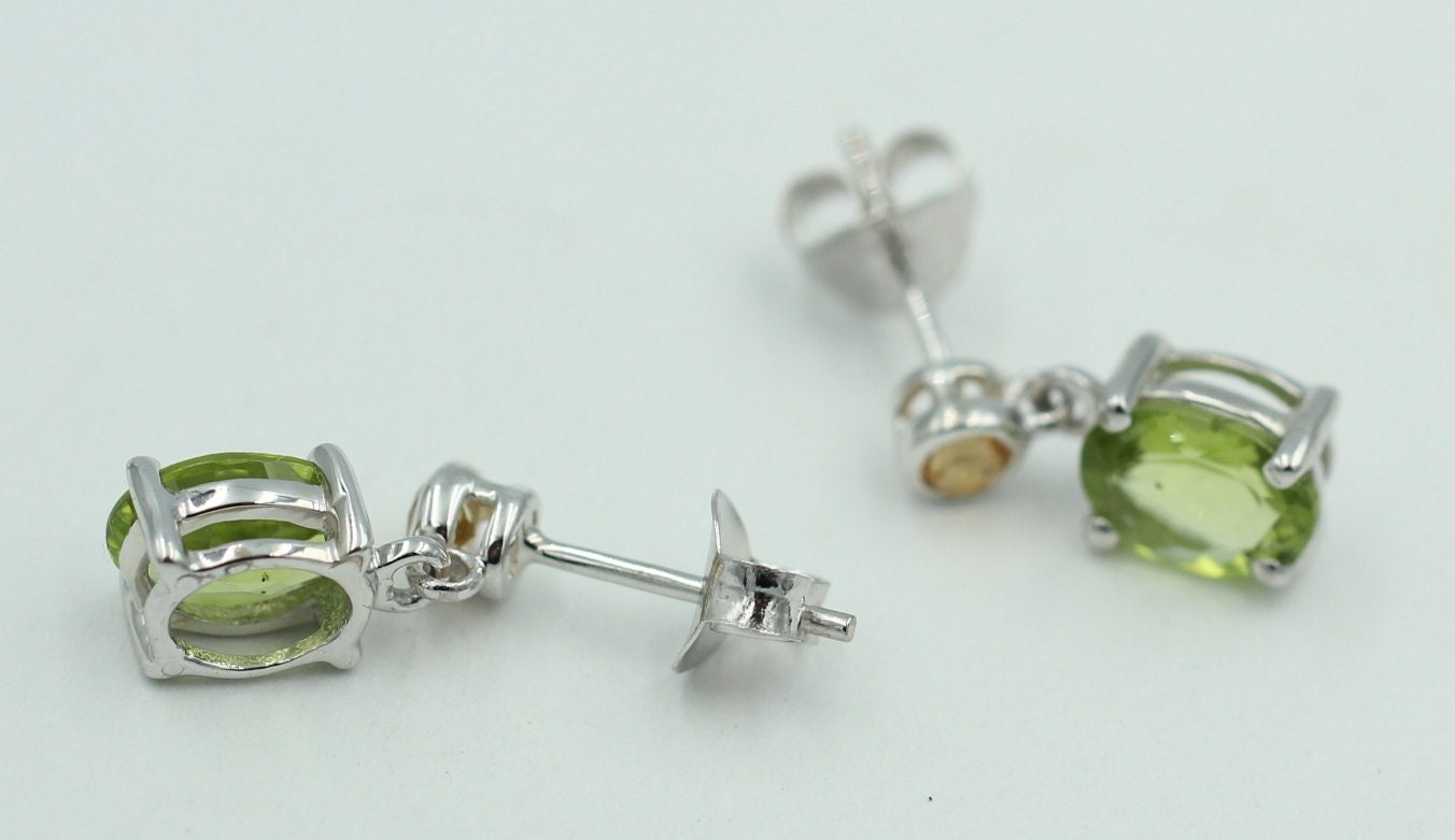 Edle 2,5 Carat Peridot Citron Ohrstecker Ohrhänger 925 Silber Olivin Ohrschmuck