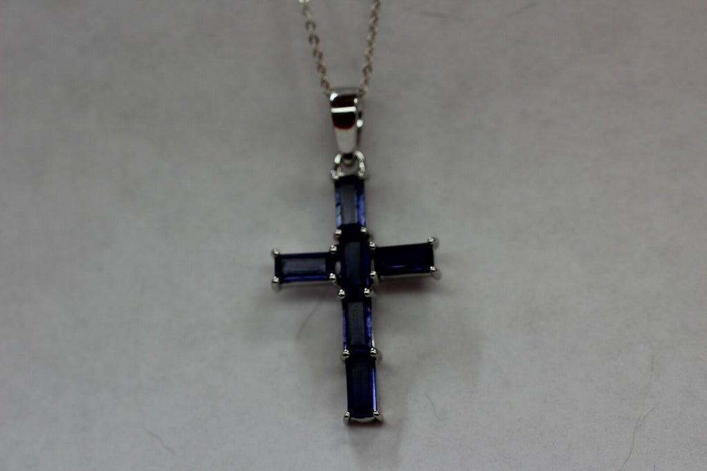 Edler 2,42 Carat Iolith Kreuzanhänger 925 Silber Colier Kette Wassersaphir