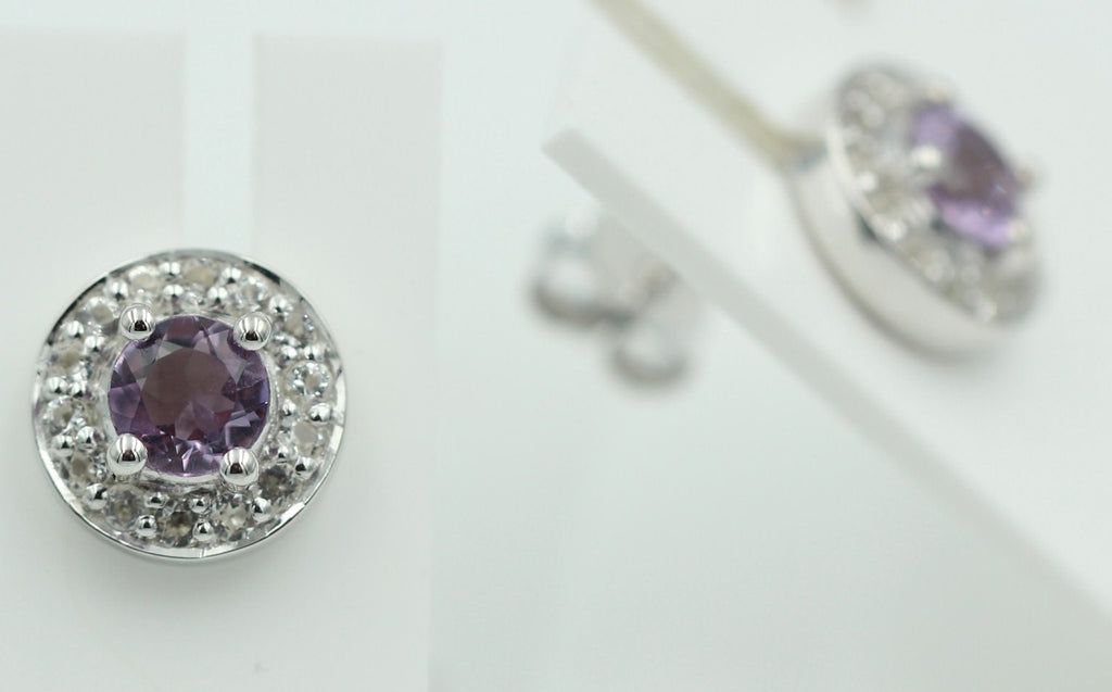 Edler 1,0 Carat Amethyst Ohrstecker Weißtopas 925 Silber Ohrschmuck Brasilien