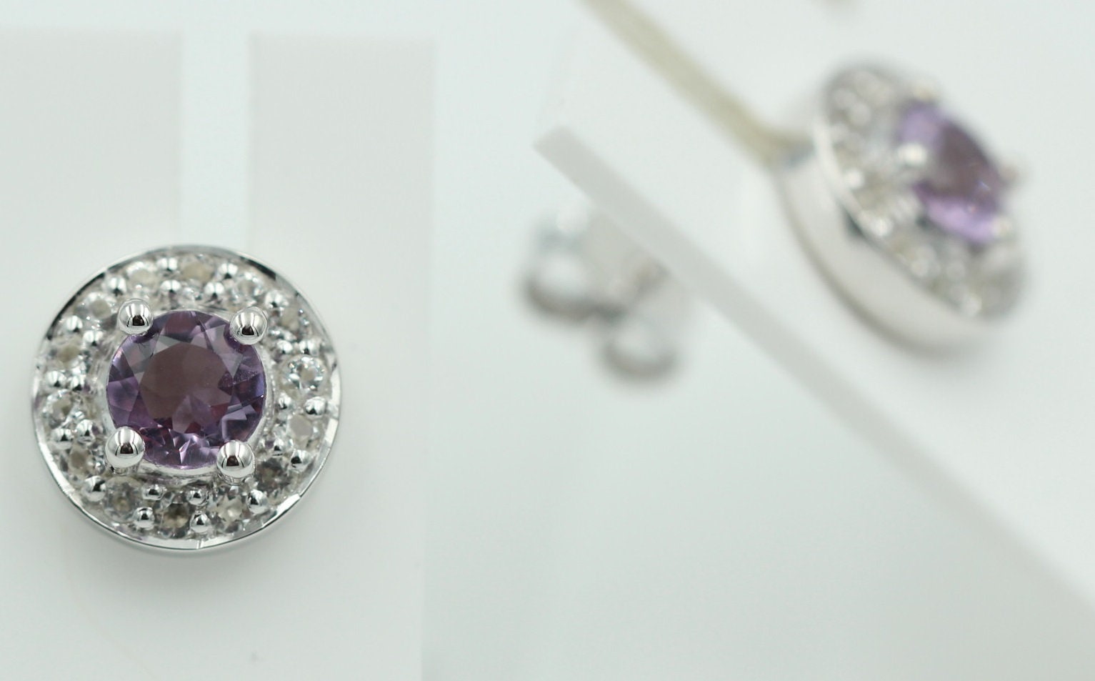 Edler 1,0 Carat Amethyst Ohrstecker Weißtopas 925 Silber Ohrschmuck Brasilien