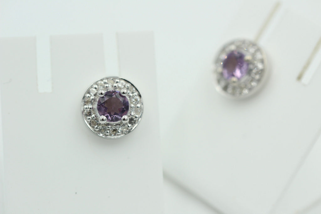 Edler 1,0 Carat Amethyst Ohrstecker Weißtopas 925 Silber Ohrschmuck Brasilien