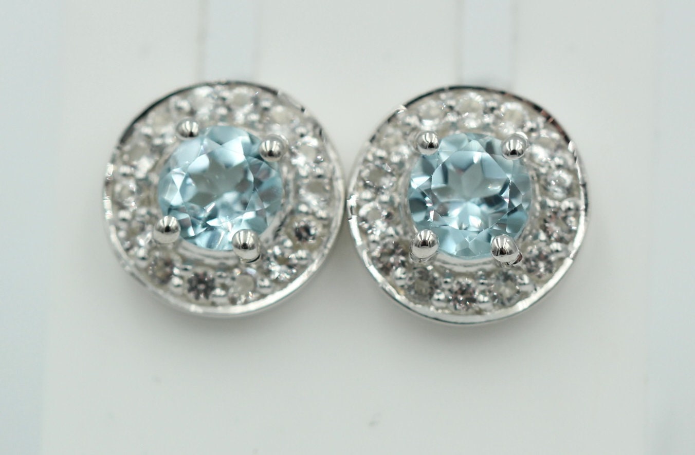 Edle 1,0 Carat Blautopas Weißtopas Ohrstecker 925 Silber Ohrring himmelblau Top