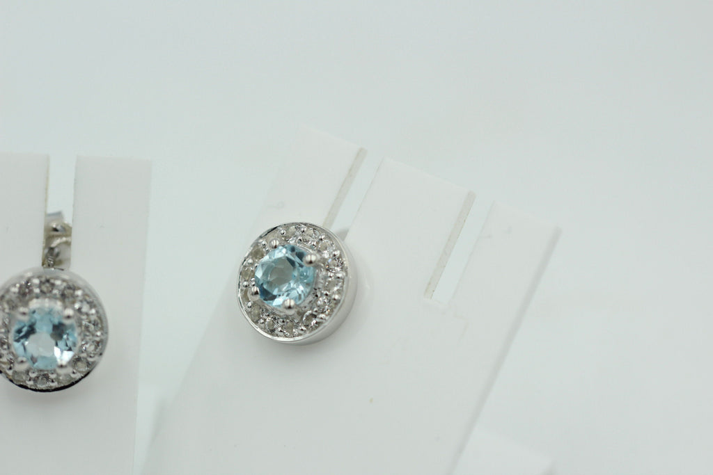 Edle 1,0 Carat Blautopas Weißtopas Ohrstecker 925 Silber Ohrring himmelblau Top