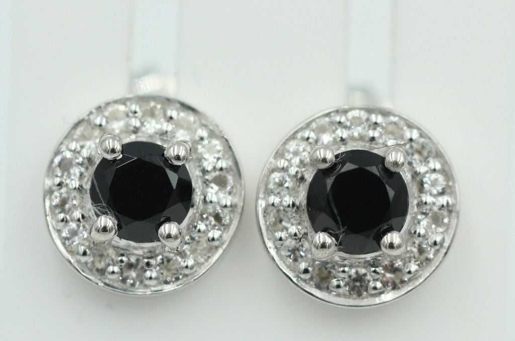 Edle 1,2 Carat schwarzer Spinell Weißtopas Ohrstecker 925 Silber Ohrring