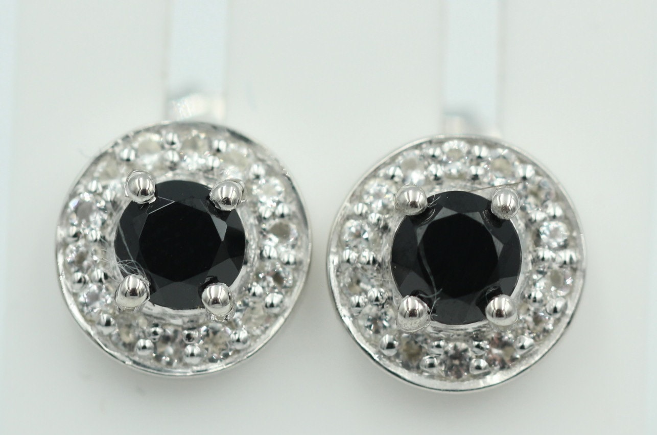 Edle 1,2 Carat schwarzer Spinell Weißtopas Ohrstecker 925 Silber Ohrring
