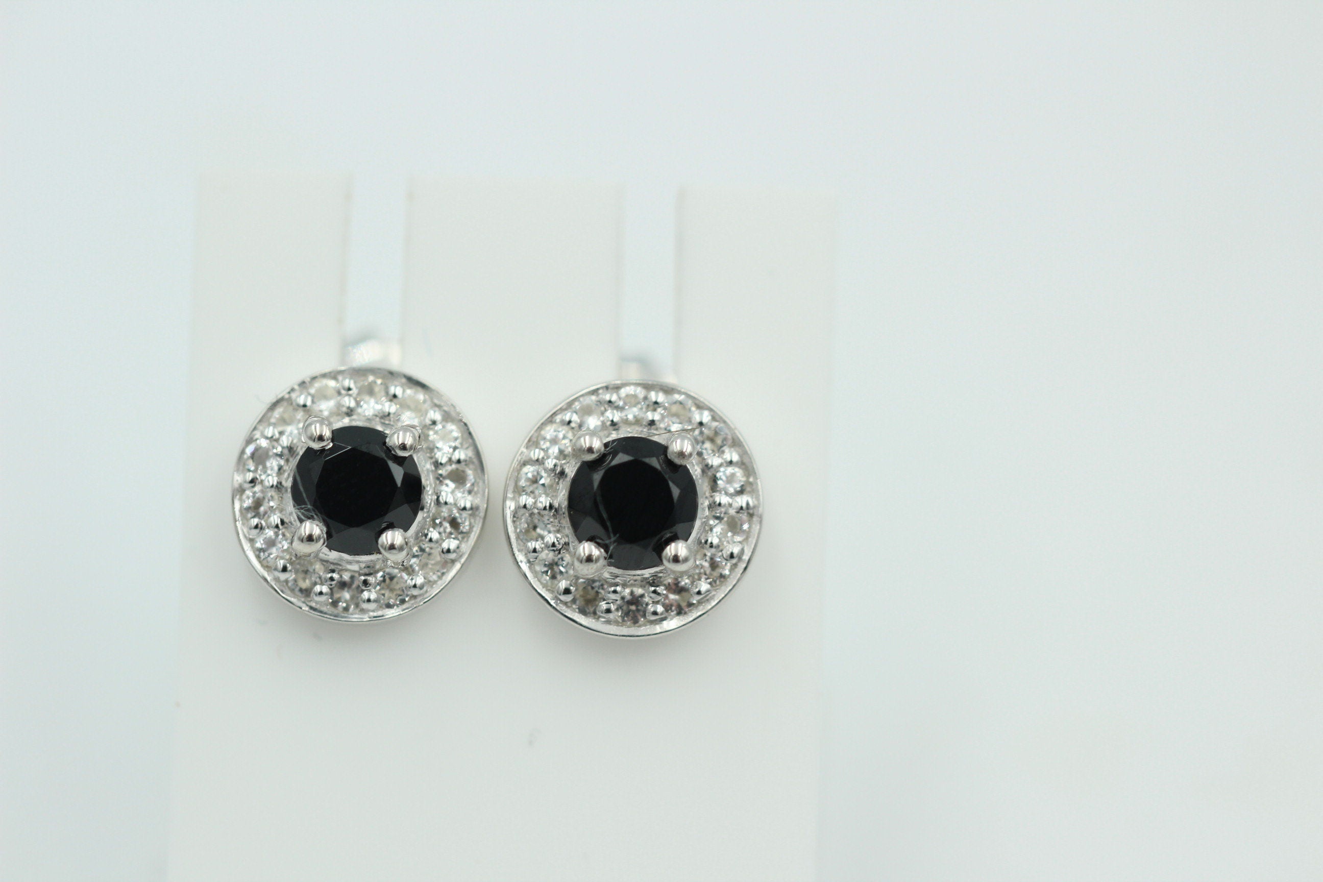 Edle 1,2 Carat schwarzer Spinell Weißtopas Ohrstecker 925 Silber Ohrring
