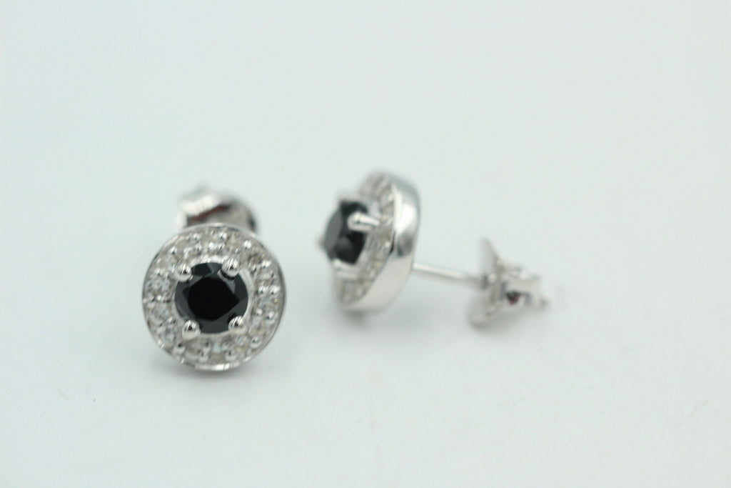 Edle 1,2 Carat schwarzer Spinell Weißtopas Ohrstecker 925 Silber Ohrring