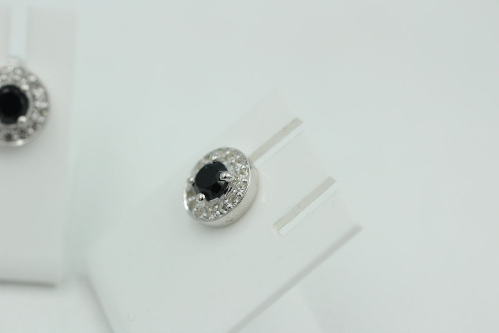 Edle 1,2 Carat schwarzer Spinell Weißtopas Ohrstecker 925 Silber Ohrring
