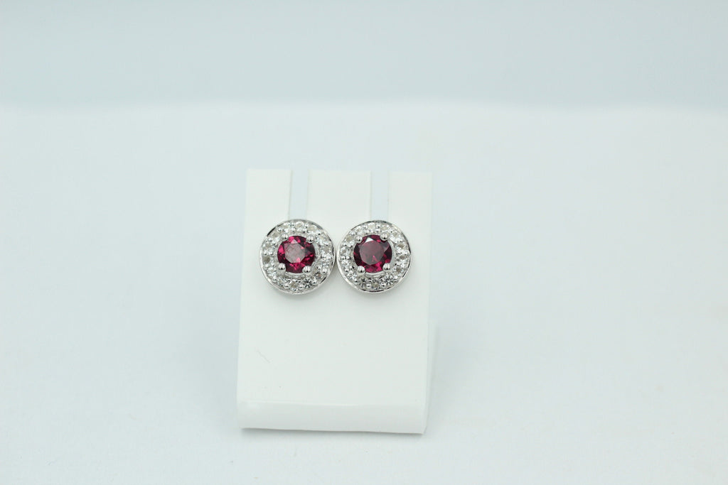 Edle 1,2 Carat Rhodolith Weißtopas Ohrstecker 925 Silber Ohrring Granatart