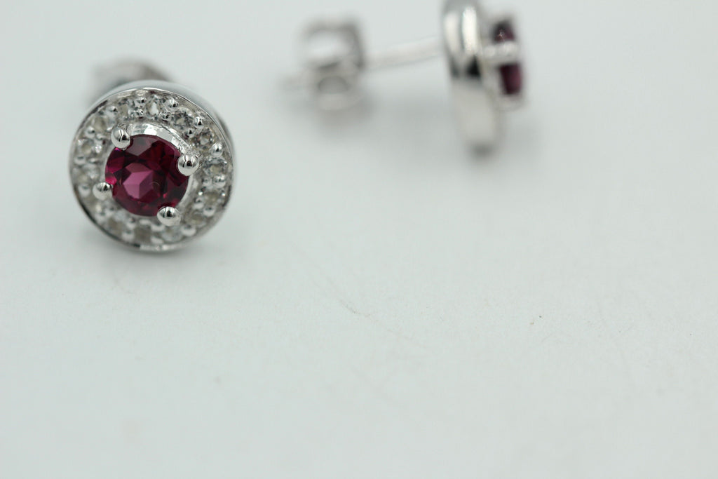 Edle 1,2 Carat Rhodolith Weißtopas Ohrstecker 925 Silber Ohrring Granatart