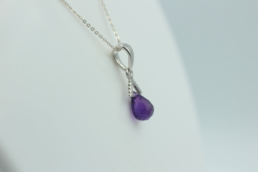 Edler 2,25 Carat Amethyst Anhänger in Briolette Schliff 925 Silber Designanhänger