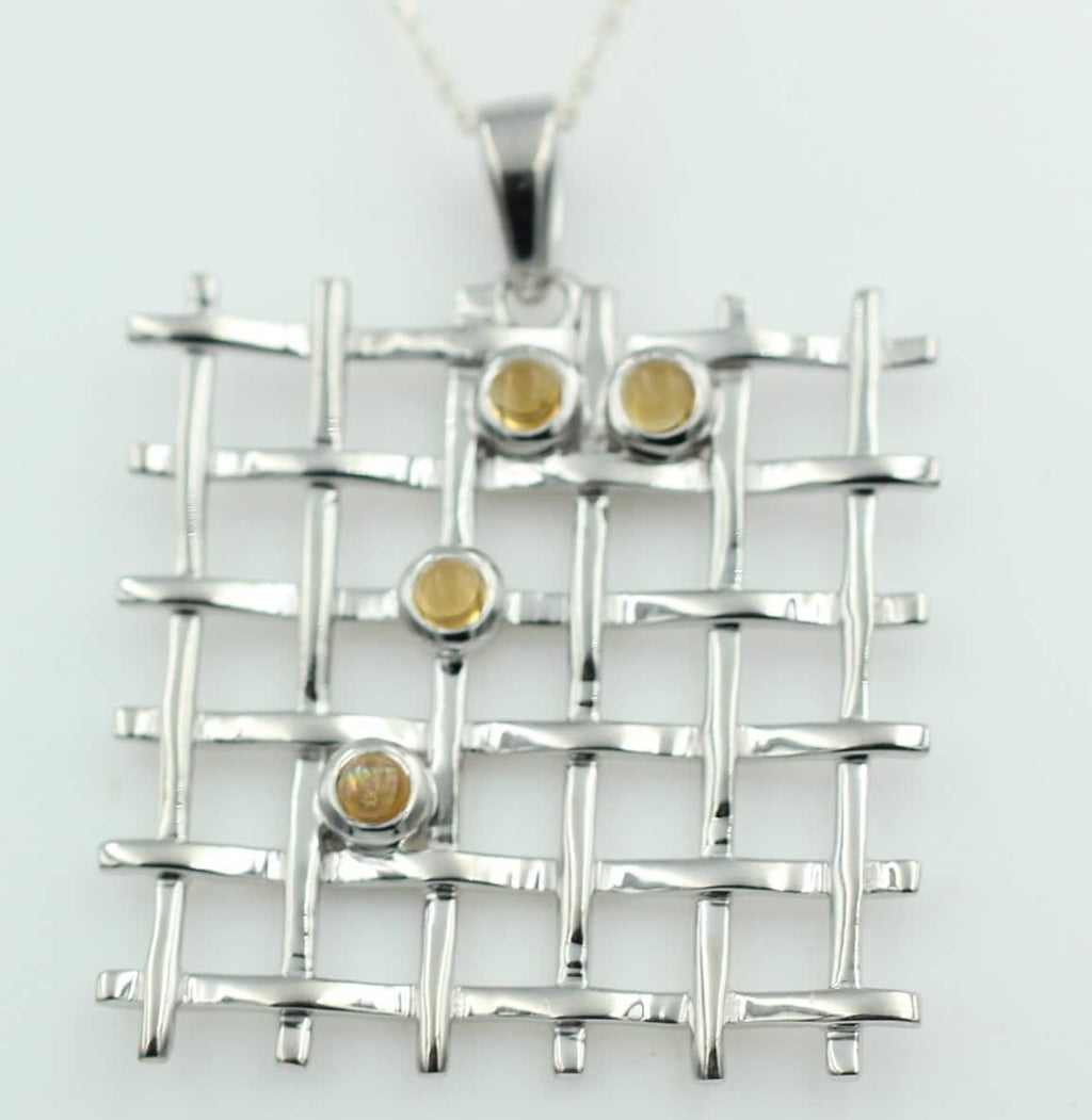 Design pur 0,7 Carat Citrin Cabochon Anhänger 925 Silber  Gitterdesign goldgelber Citrin