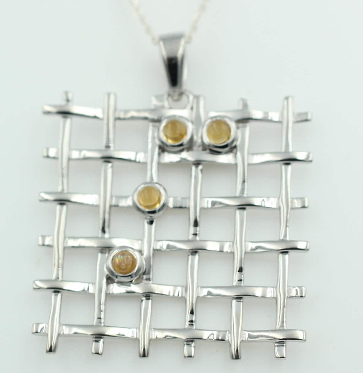 Design pur 0,7 Carat Citrin Cabochon Anhänger 925 Silber  Gitterdesign goldgelber Citrin