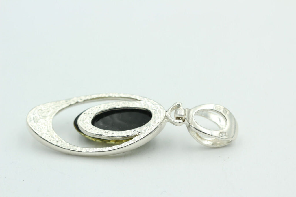 Bernstein Designanhänger 925 Silber Collier Kette grüner Bernsteinanhänger Top