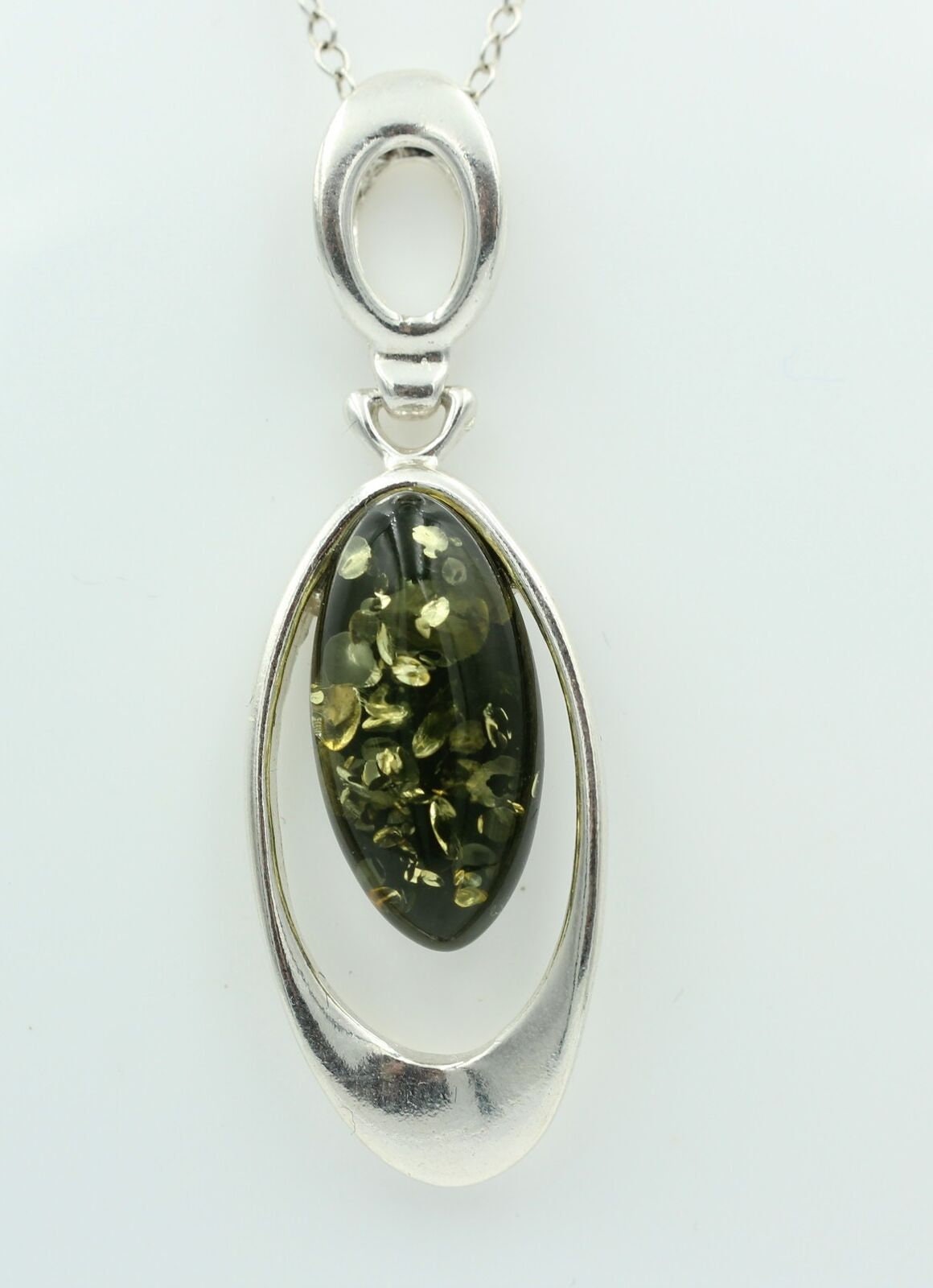 Bernstein Designanhänger 925 Silber Collier Kette grüner Bernsteinanhänger Top