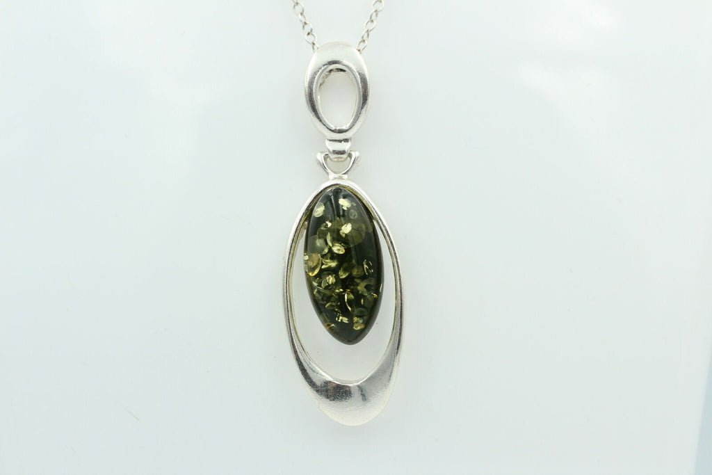 Bernstein Designanhänger 925 Silber Collier Kette grüner Bernsteinanhänger Top