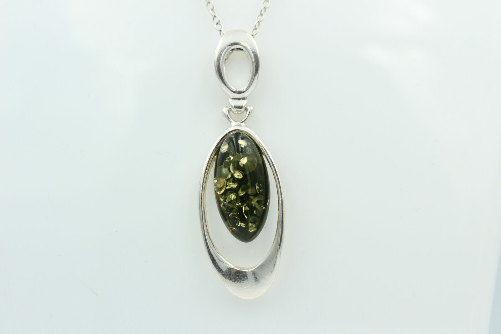 Bernstein Designanhänger 925 Silber Collier Kette grüner Bernsteinanhänger Top