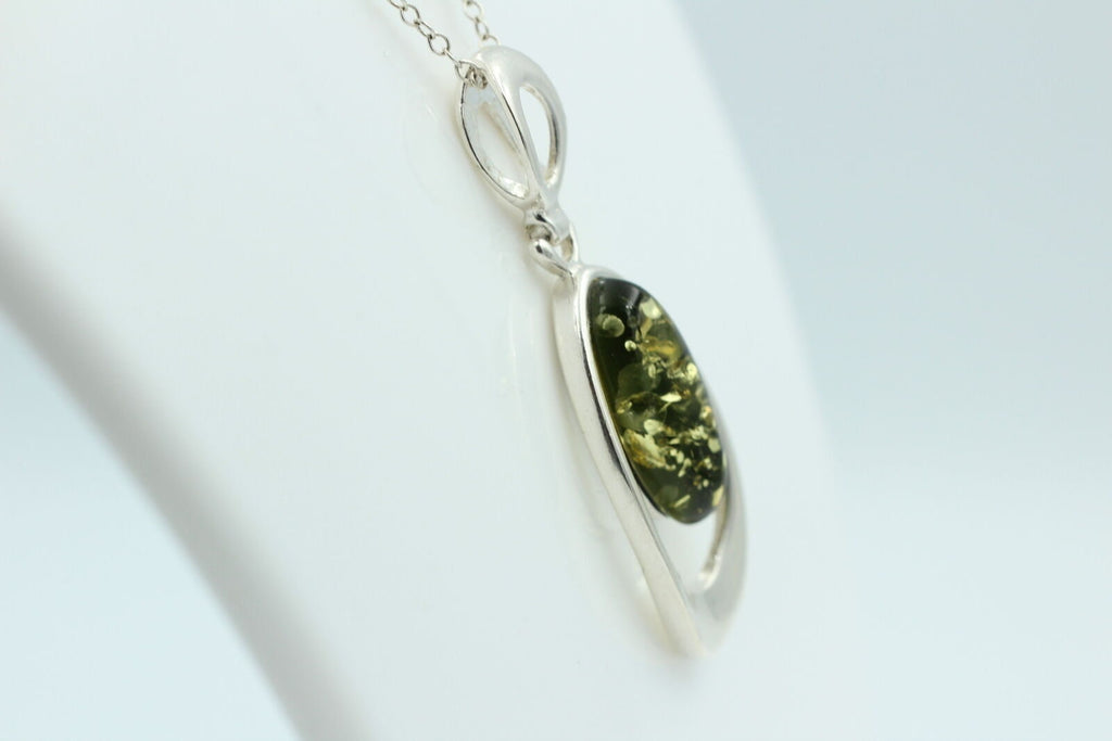 Bernstein Designanhänger 925 Silber Collier Kette grüner Bernsteinanhänger Top