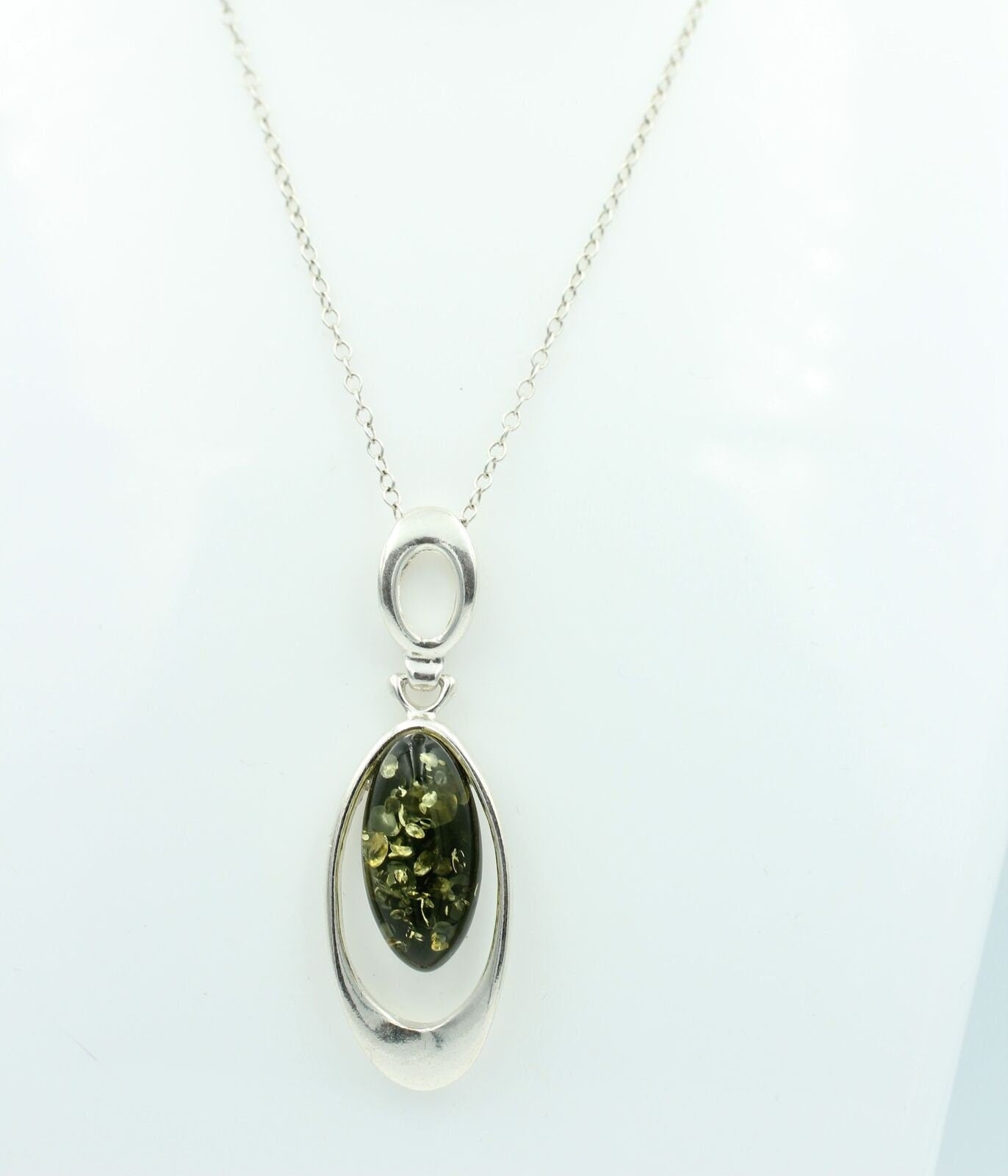 Bernstein Designanhänger 925 Silber Collier Kette grüner Bernsteinanhänger Top