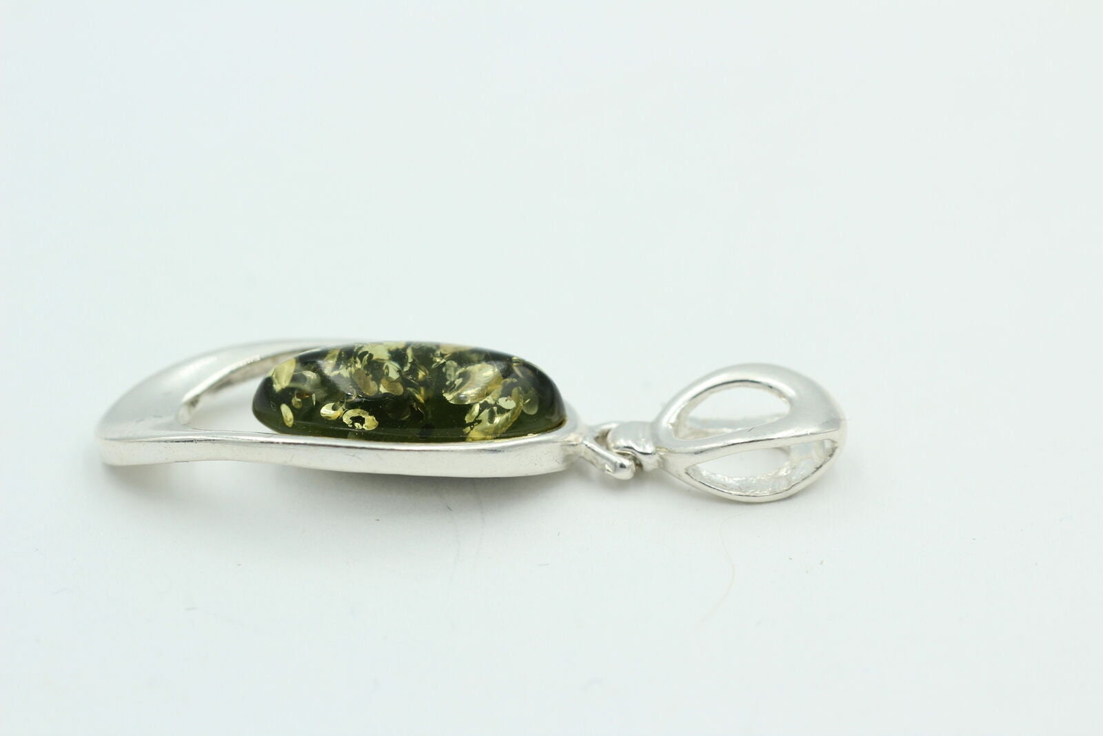 Bernstein Designanhänger 925 Silber Collier Kette grüner Bernsteinanhänger Top