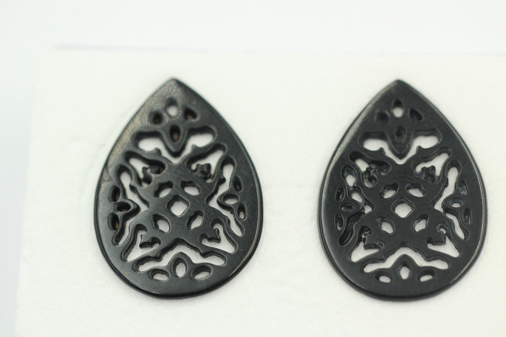 2 x schwarzer Onyx graviert ca 24 x 17 mm für Ohrschmuck etc