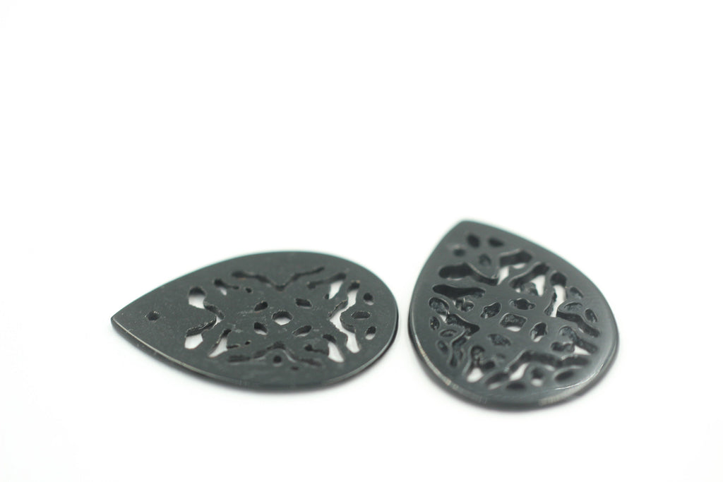 2 x schwarzer Onyx graviert ca 24 x 17 mm für Ohrschmuck etc