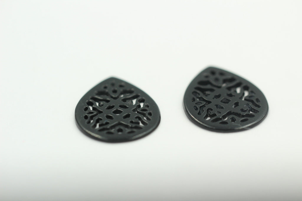 2 x schwarzer Onyx graviert ca 24 x 17 mm für Ohrschmuck etc
