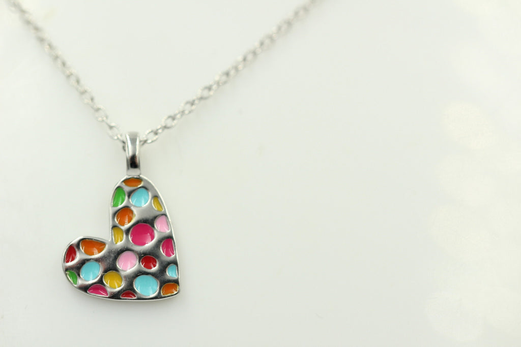 Anhänger Herz 925 Sterling Silber Herz Emaille Collier 38 + 5 cm Kinderschmuck