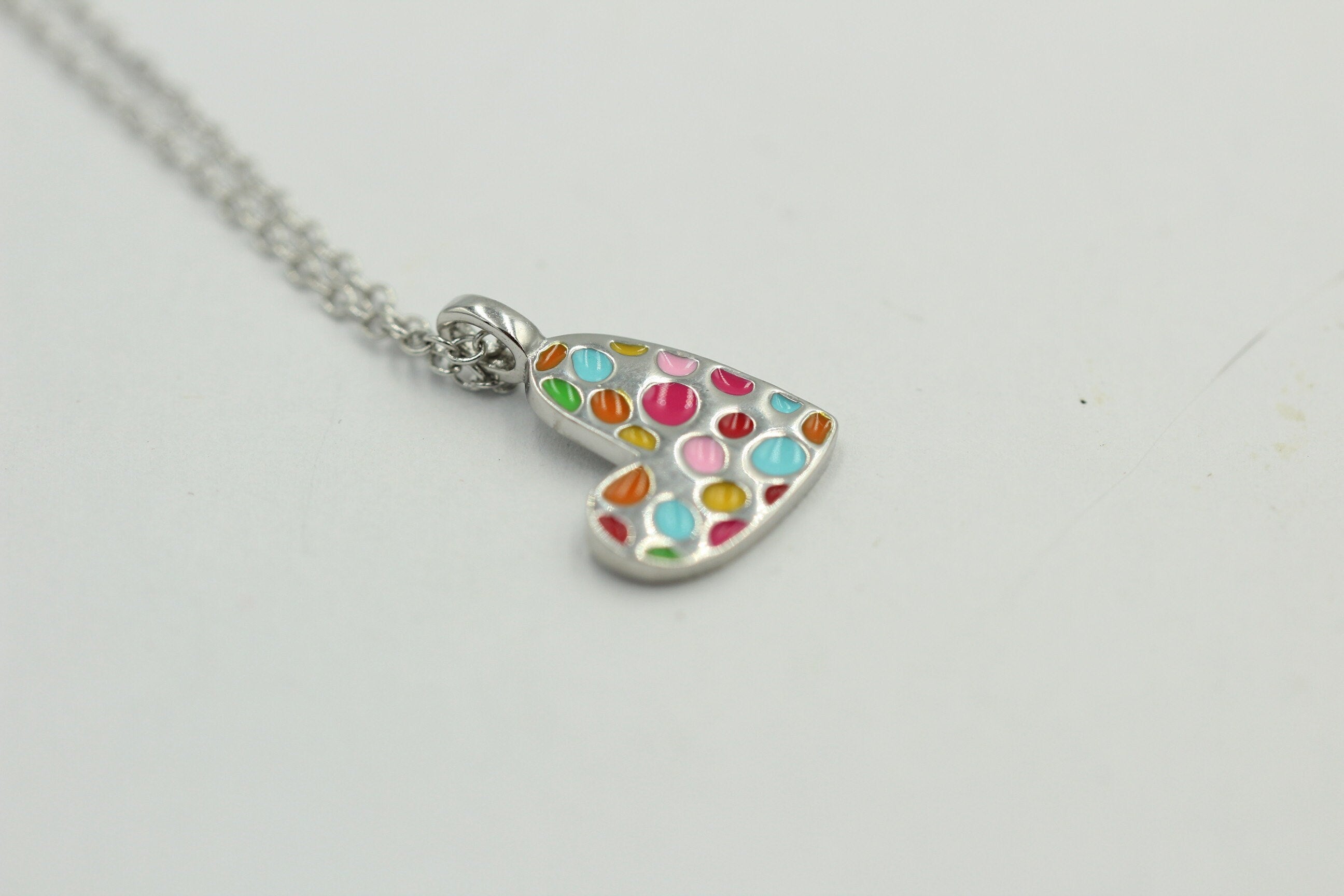 Anhänger Herz 925 Sterling Silber Herz Emaille Collier 38 + 5 cm Kinderschmuck