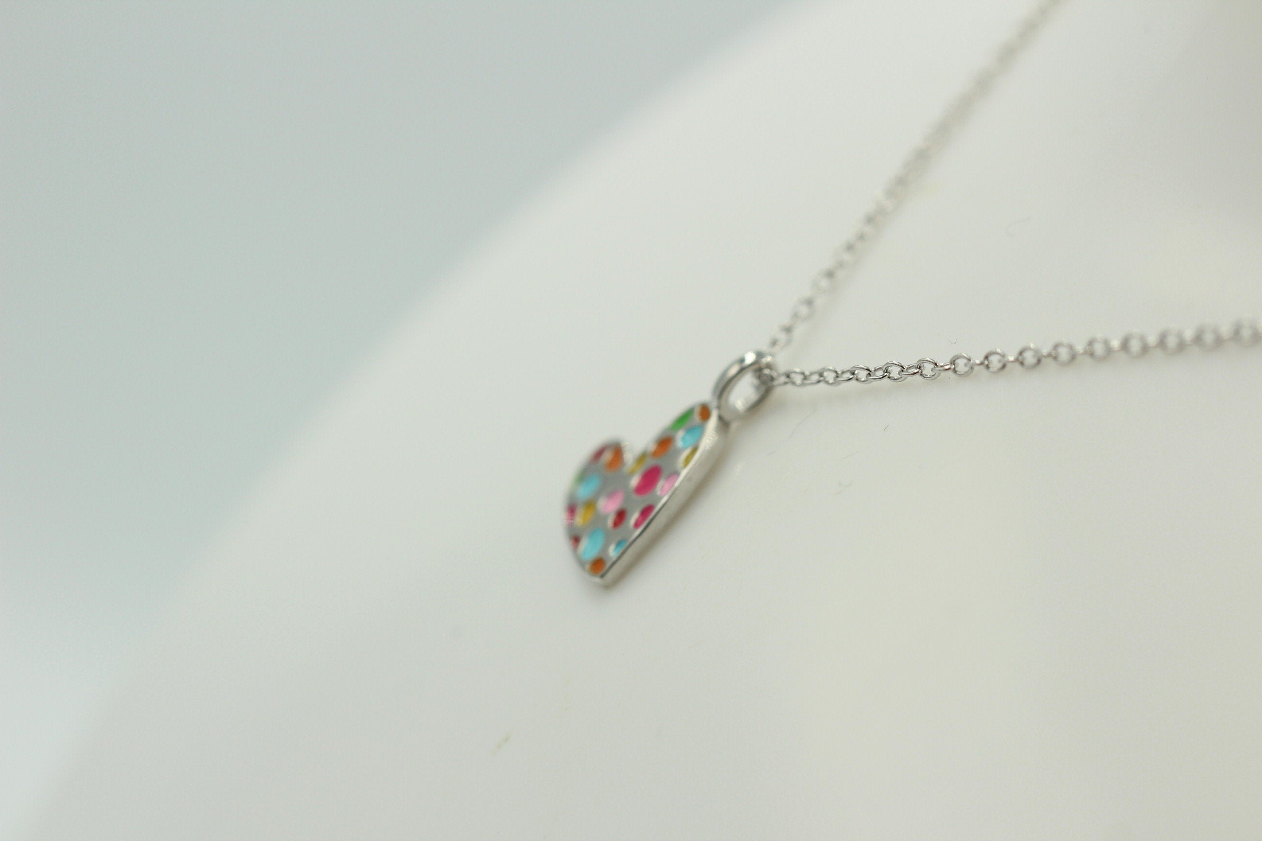 Anhänger Herz 925 Sterling Silber Herz Emaille Collier 38 + 5 cm Kinderschmuck