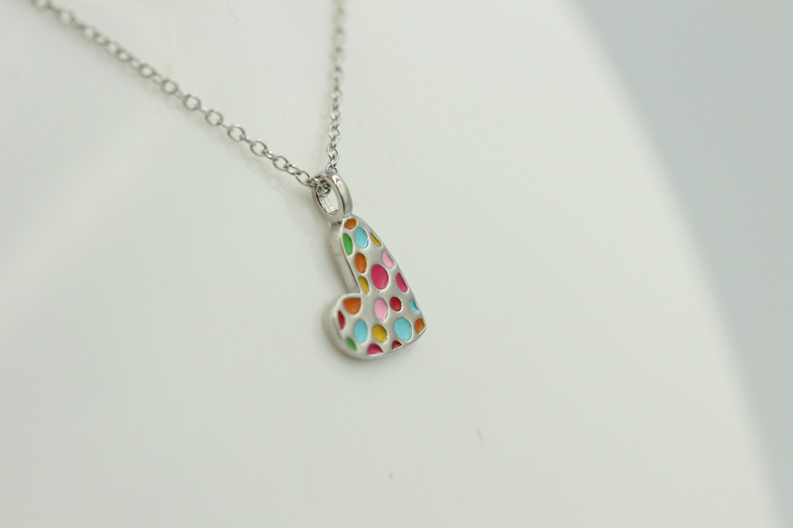 Anhänger Herz 925 Sterling Silber Herz Emaille Collier 38 + 5 cm Kinderschmuck