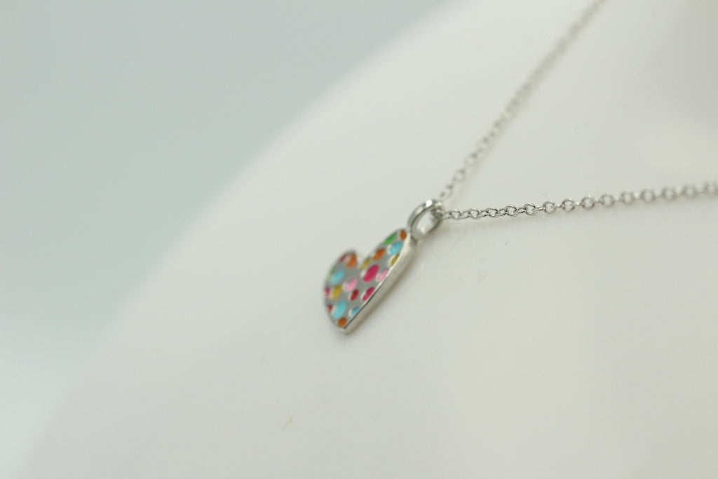 Anhänger Herz 925 Sterling Silber Herz Emaille Collier 38 + 5 cm Kinderschmuck