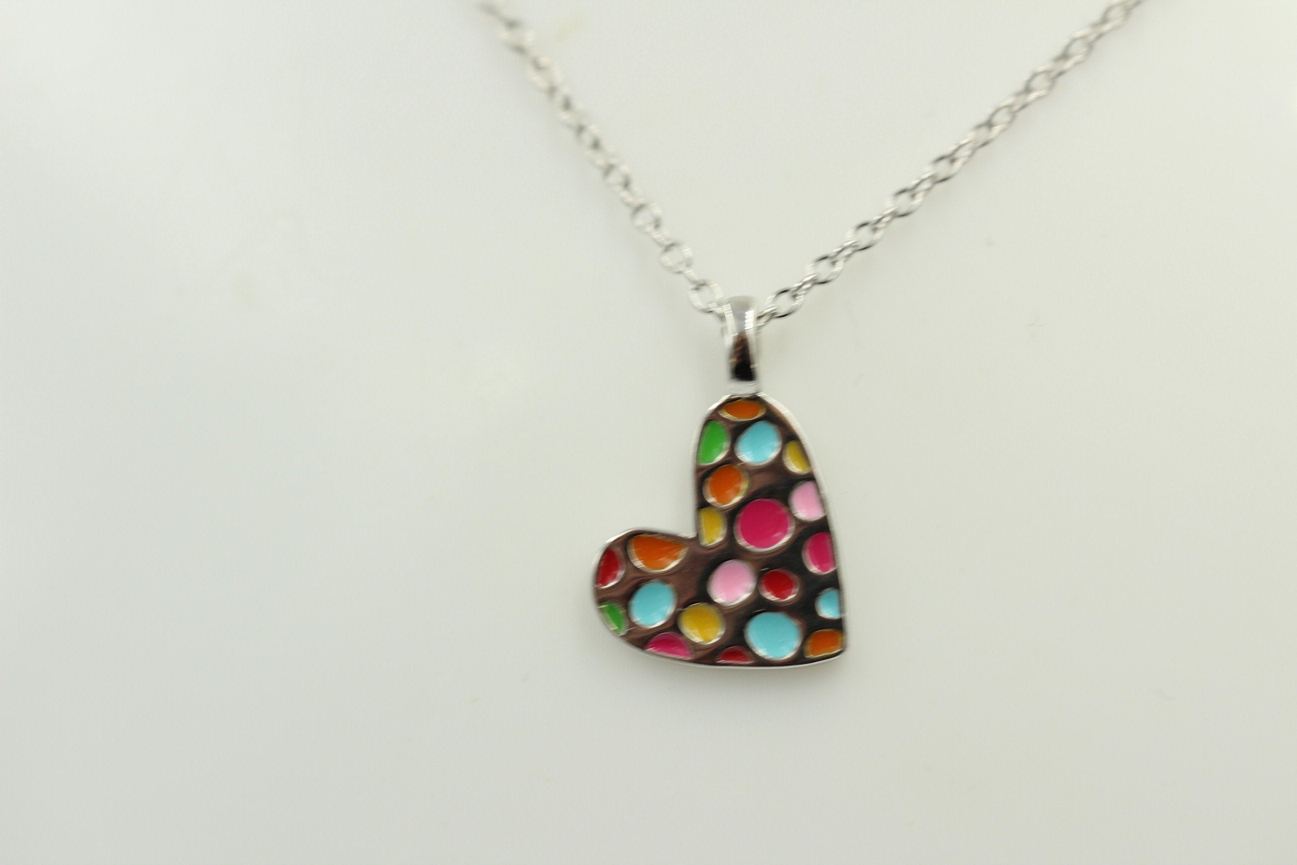 Anhänger Herz 925 Sterling Silber Herz Emaille Collier 38 + 5 cm Kinderschmuck