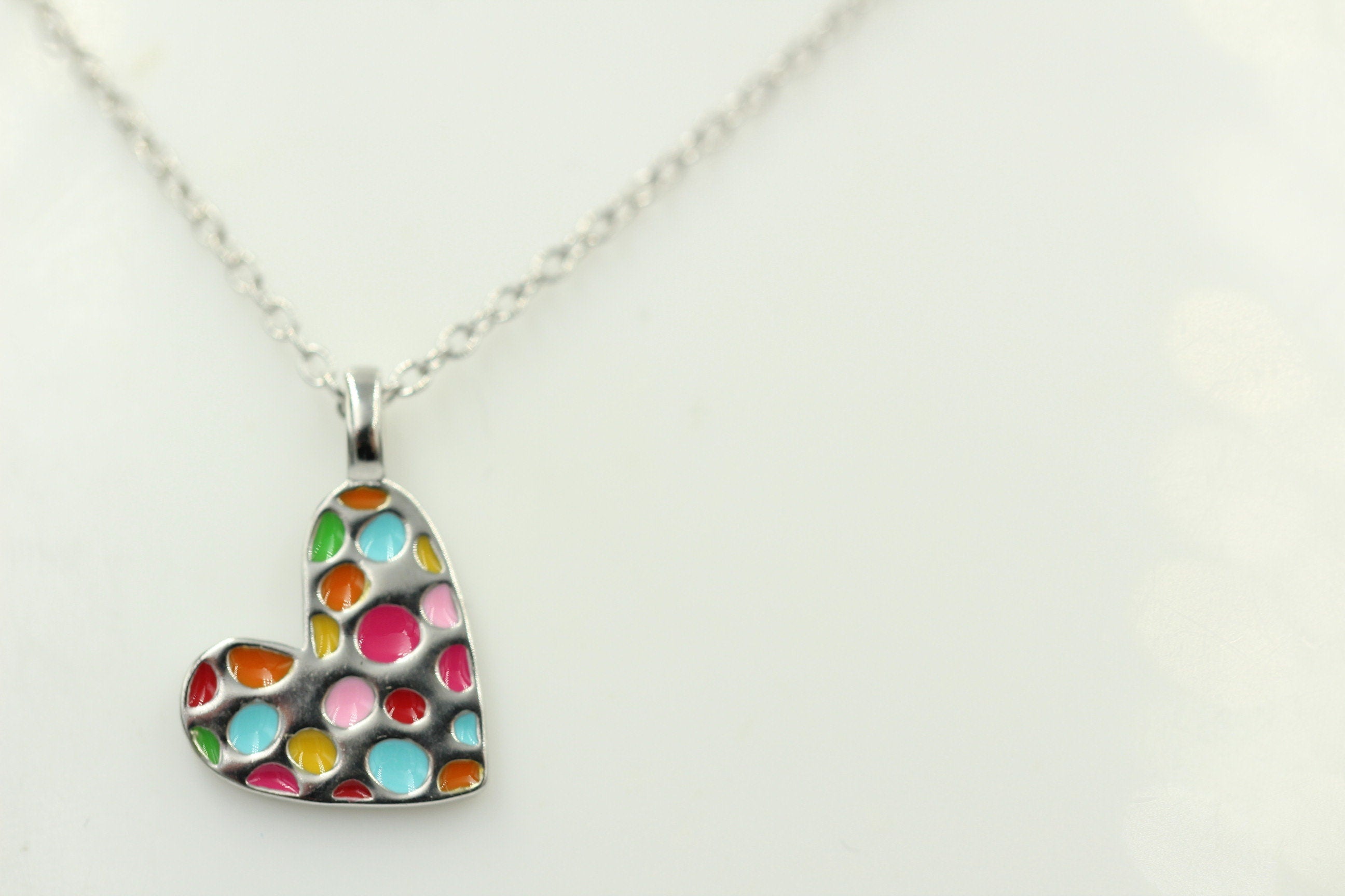 Anhänger Herz 925 Sterling Silber Herz Emaille Collier 38 + 5 cm Kinderschmuck