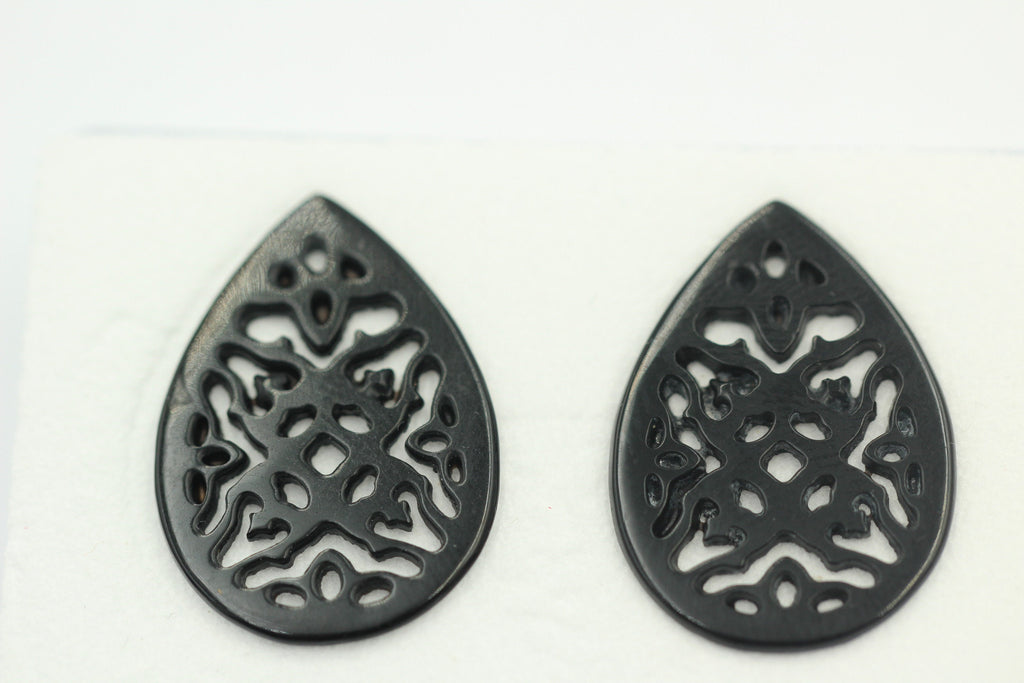 2 x schwarzer Onyx graviert ca 24 x 17 mm für Ohrschmuck etc
