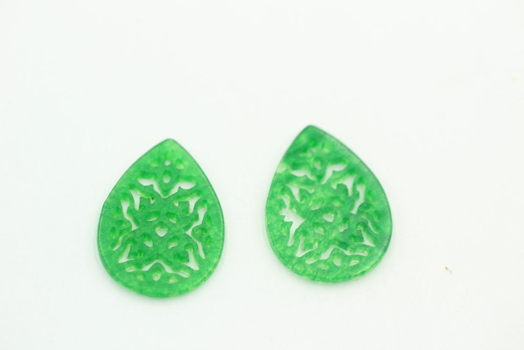 2 x Grüner Achat graviert ca 24 x 17 mm für Ohrschmuck etc
