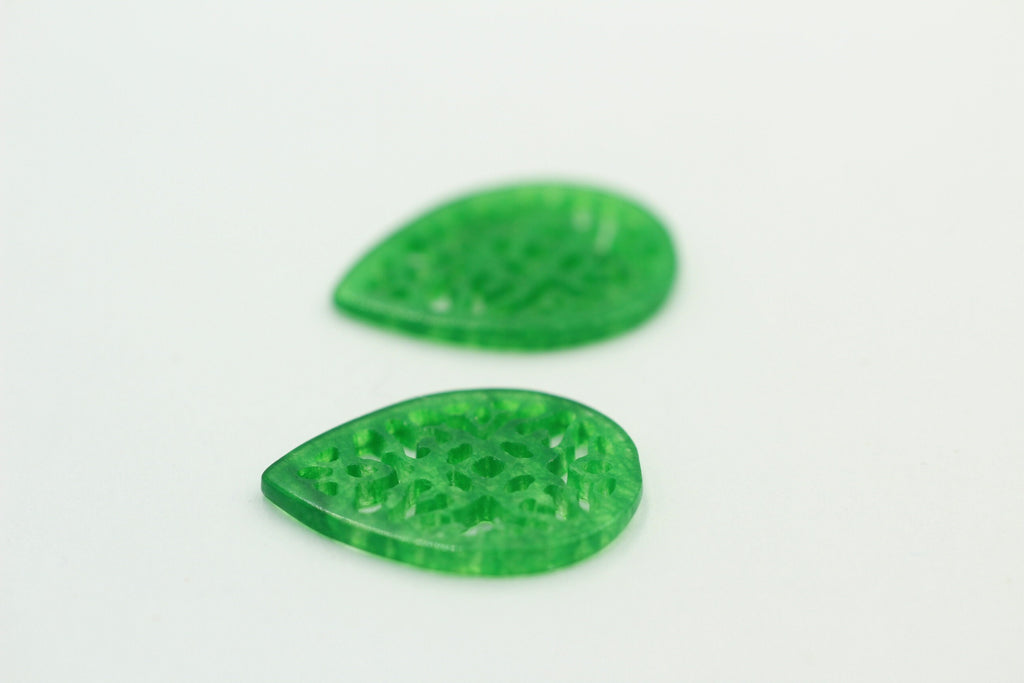 2 x Grüner Achat graviert ca 24 x 17 mm für Ohrschmuck etc