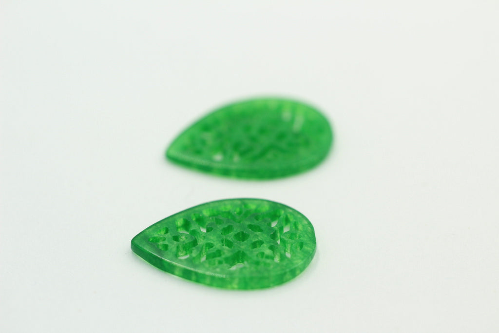 2 x Grüner Achat graviert ca 24 x 17 mm für Ohrschmuck etc