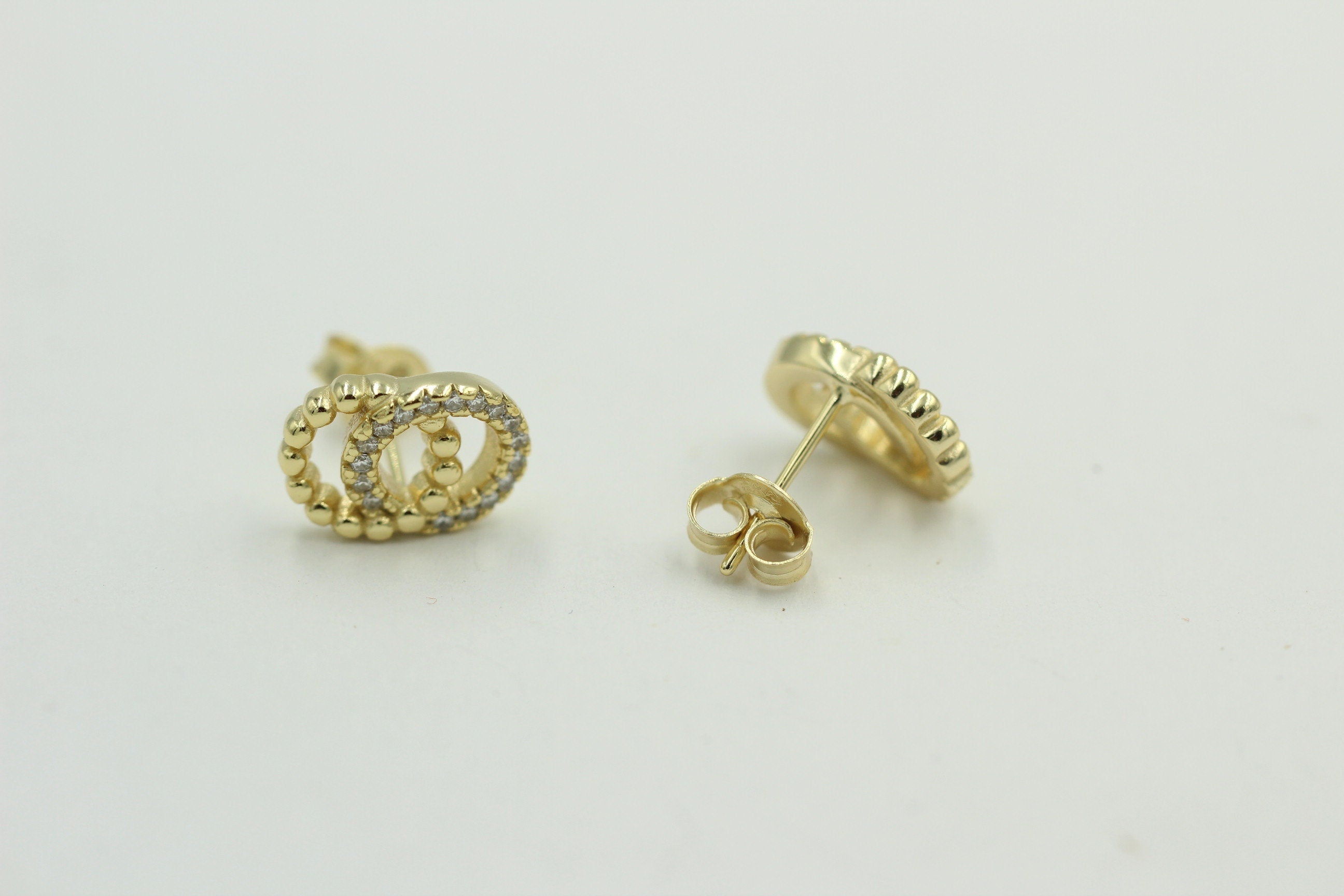 Ohrstecker Ringe Sterling Silber mit Zirkonias 925 Silber vergoldet Top Edel