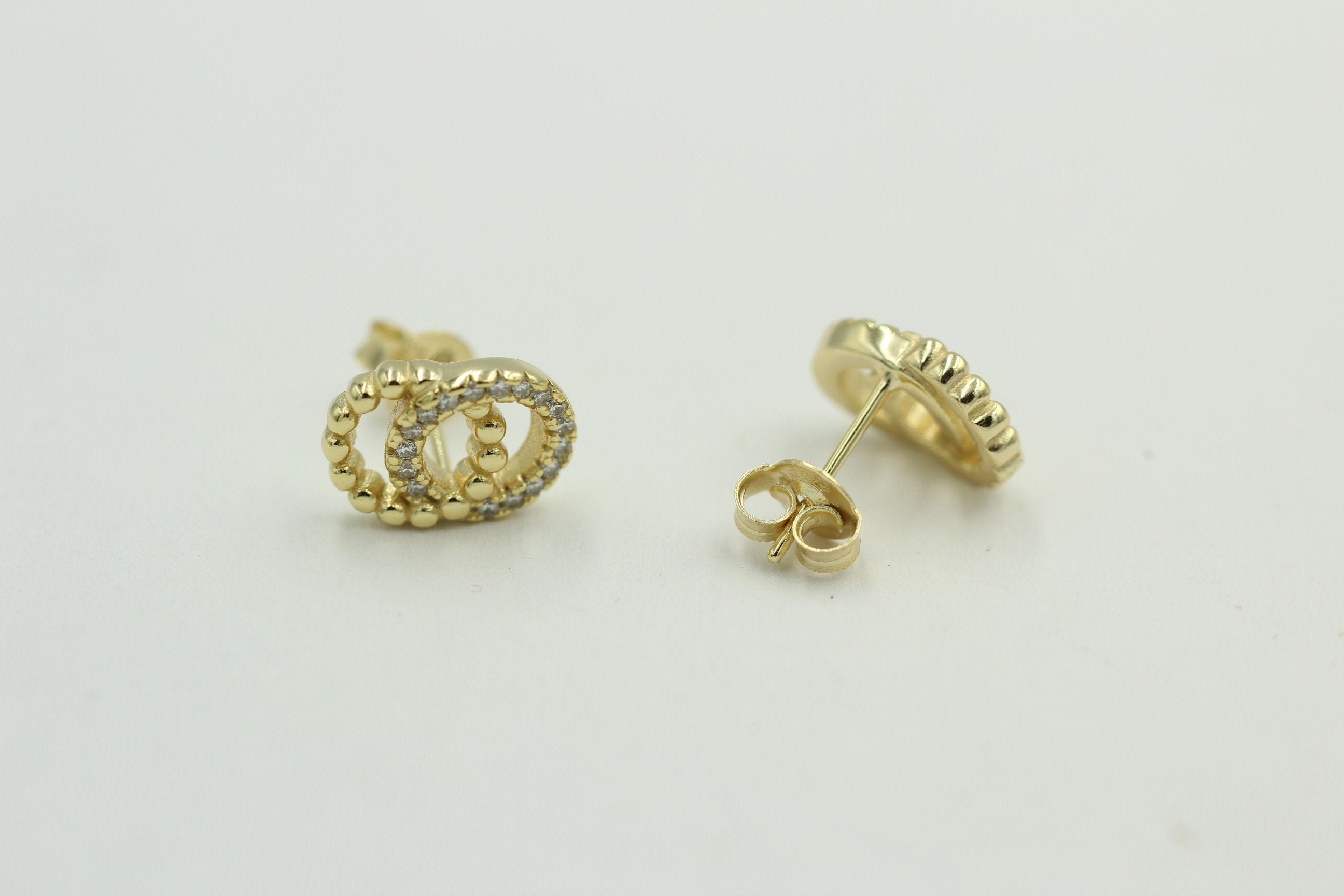 Ohrstecker Ringe Sterling Silber mit Zirkonias 925 Silber vergoldet Top Edel