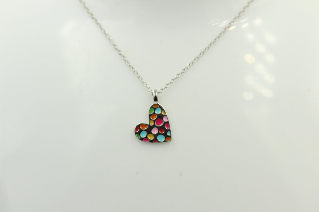 Anhänger Herz 925 Sterling Silber Herz Emaille Collier 38 + 5 cm Kinderschmuck