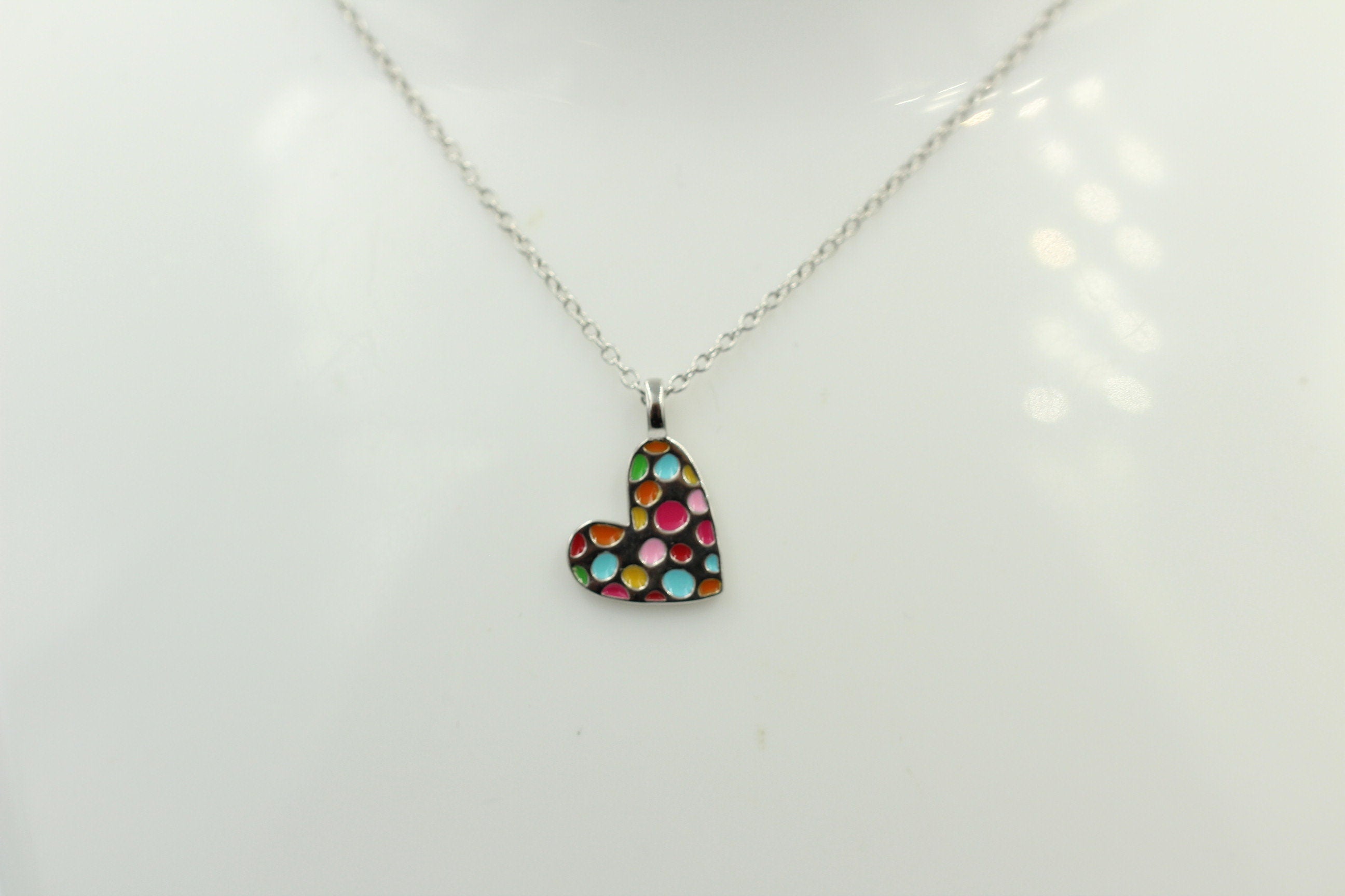 Anhänger Herz 925 Sterling Silber Herz Emaille Collier 38 + 5 cm Kinderschmuck