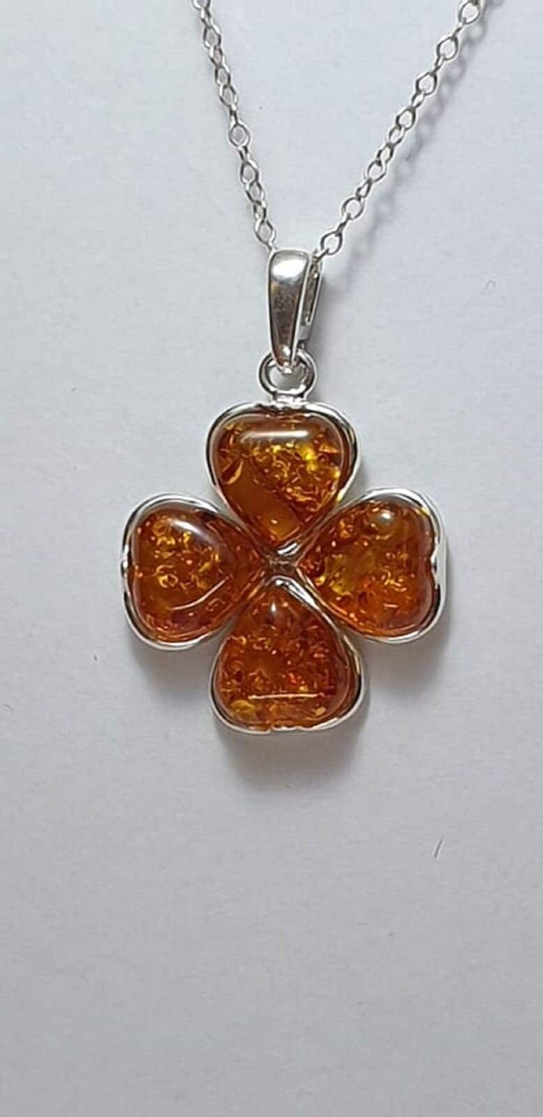 Bernstein Kleeblatt Anhänger 925 Silber Glückssymbol Collier Kette Top Edel