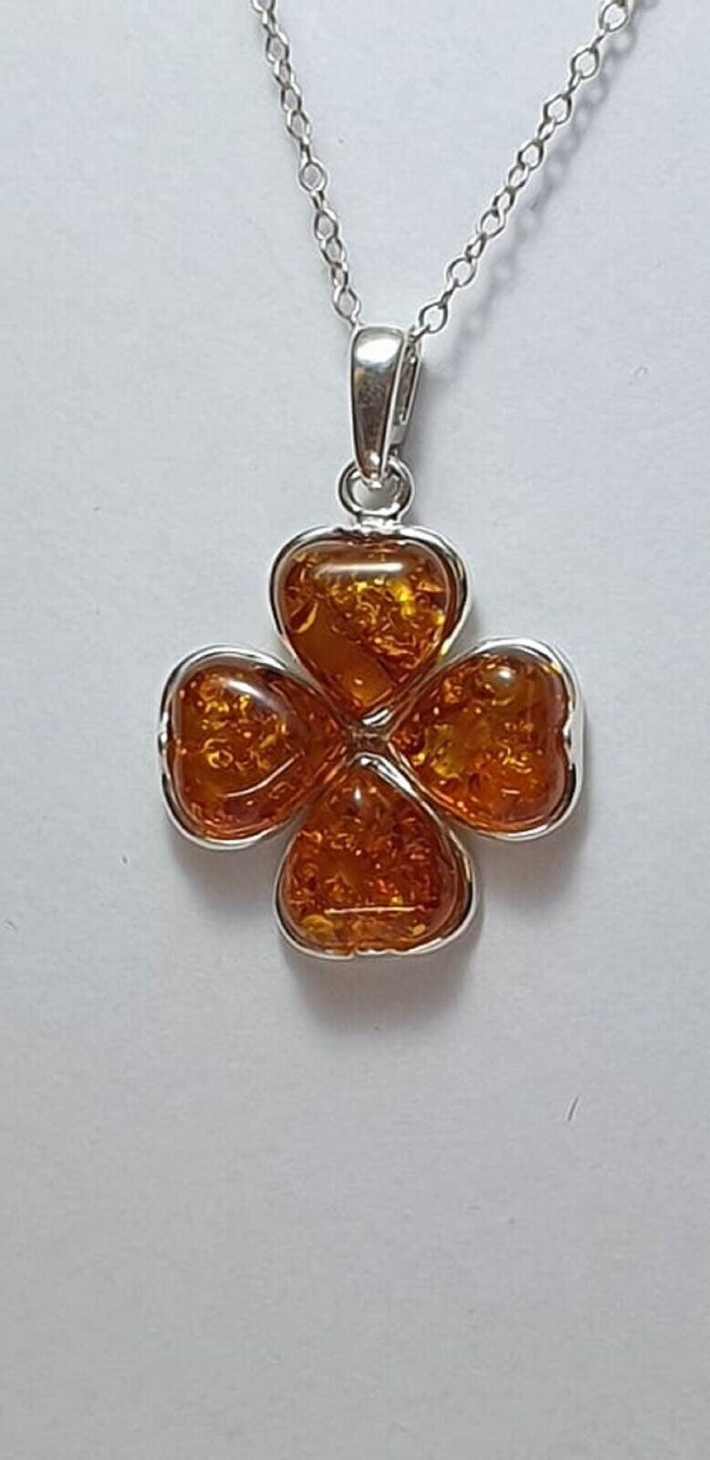Bernstein Kleeblatt Anhänger 925 Silber Glückssymbol Collier Kette Top Edel