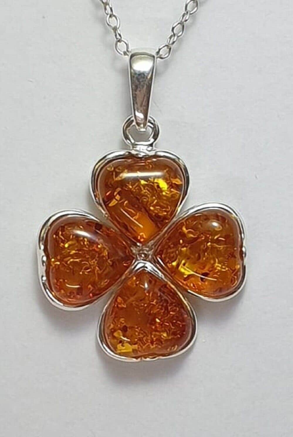 Bernstein Kleeblatt Anhänger 925 Silber Glückssymbol Collier Kette Top Edel