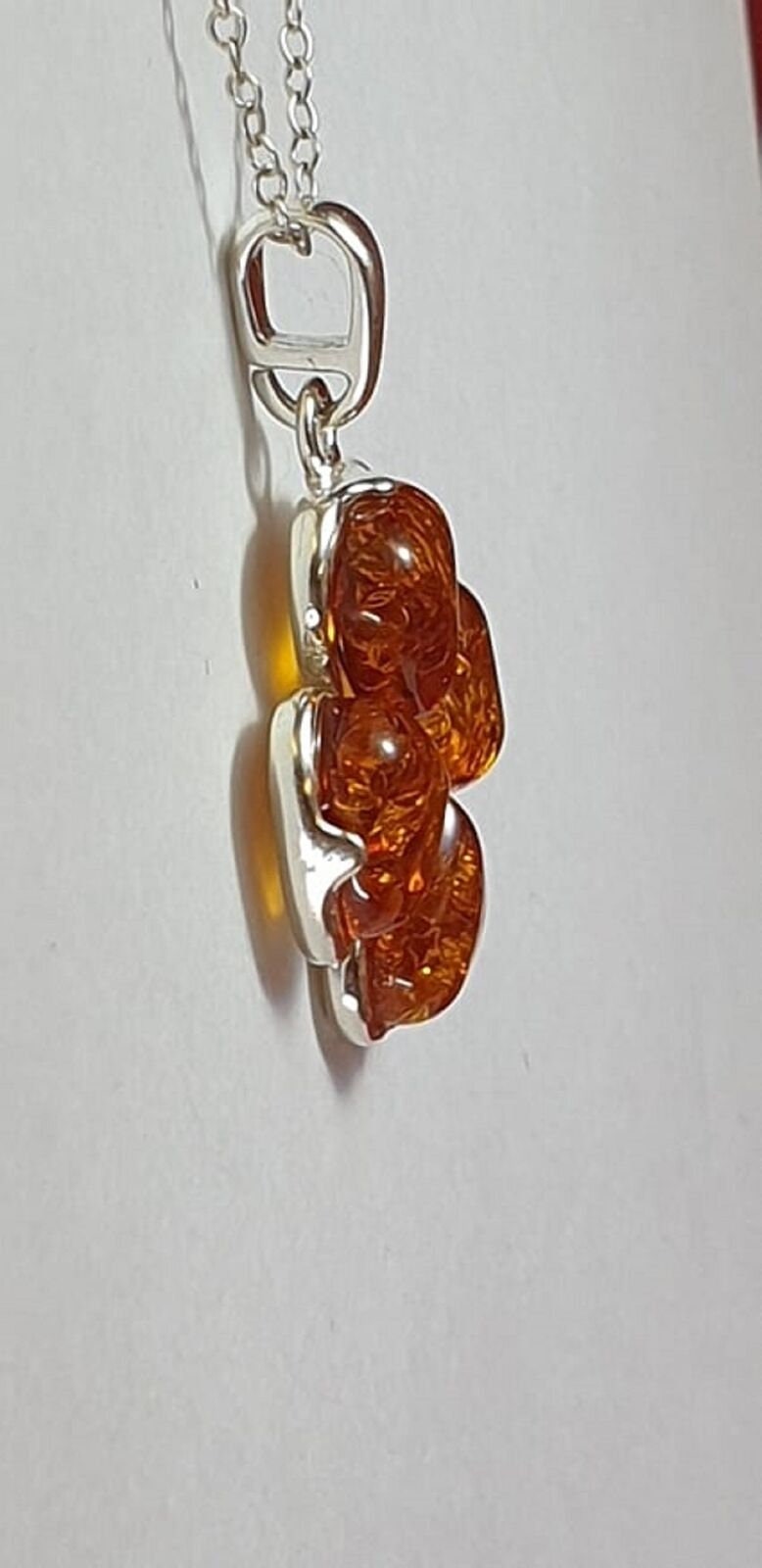 Bernstein Kleeblatt Anhänger 925 Silber Glückssymbol Collier Kette Top Edel