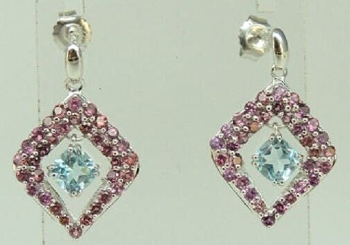 Exklusive 5,70 Carat Rhodolith / Blautopas Ohrstecker 925 Silber Top Edel