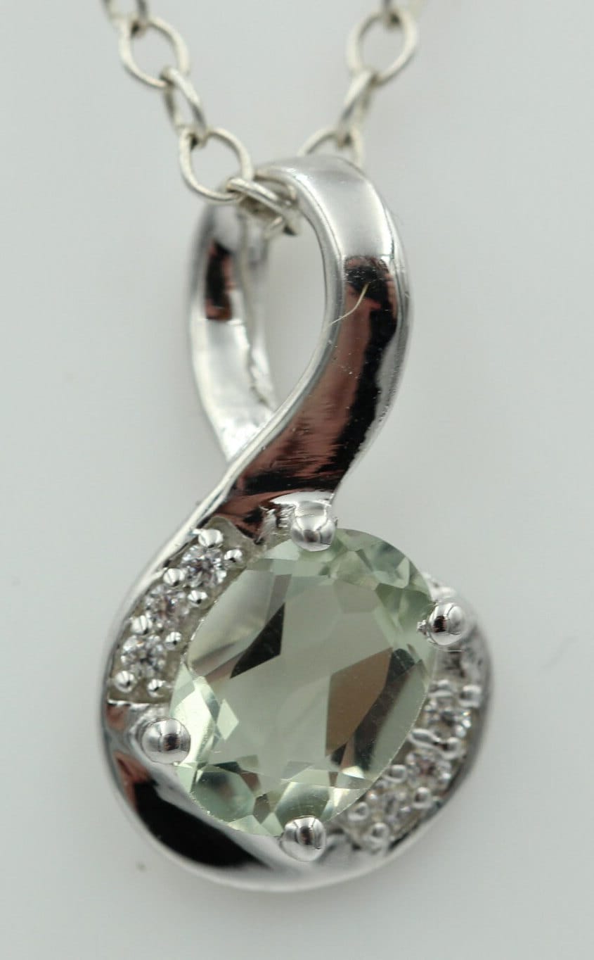 1,12 Carat Prasiolith Anhänger 925 Silber  mit Zirkonia